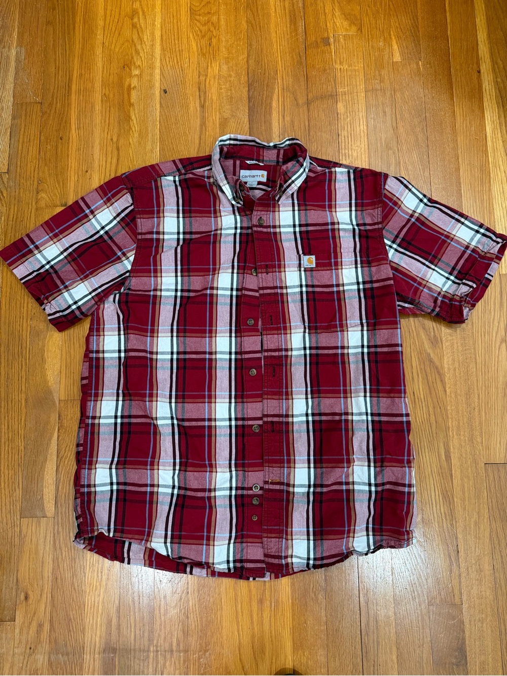 Carhartt Red and White Plaid Short-Sleeve Button-Down Shirt
